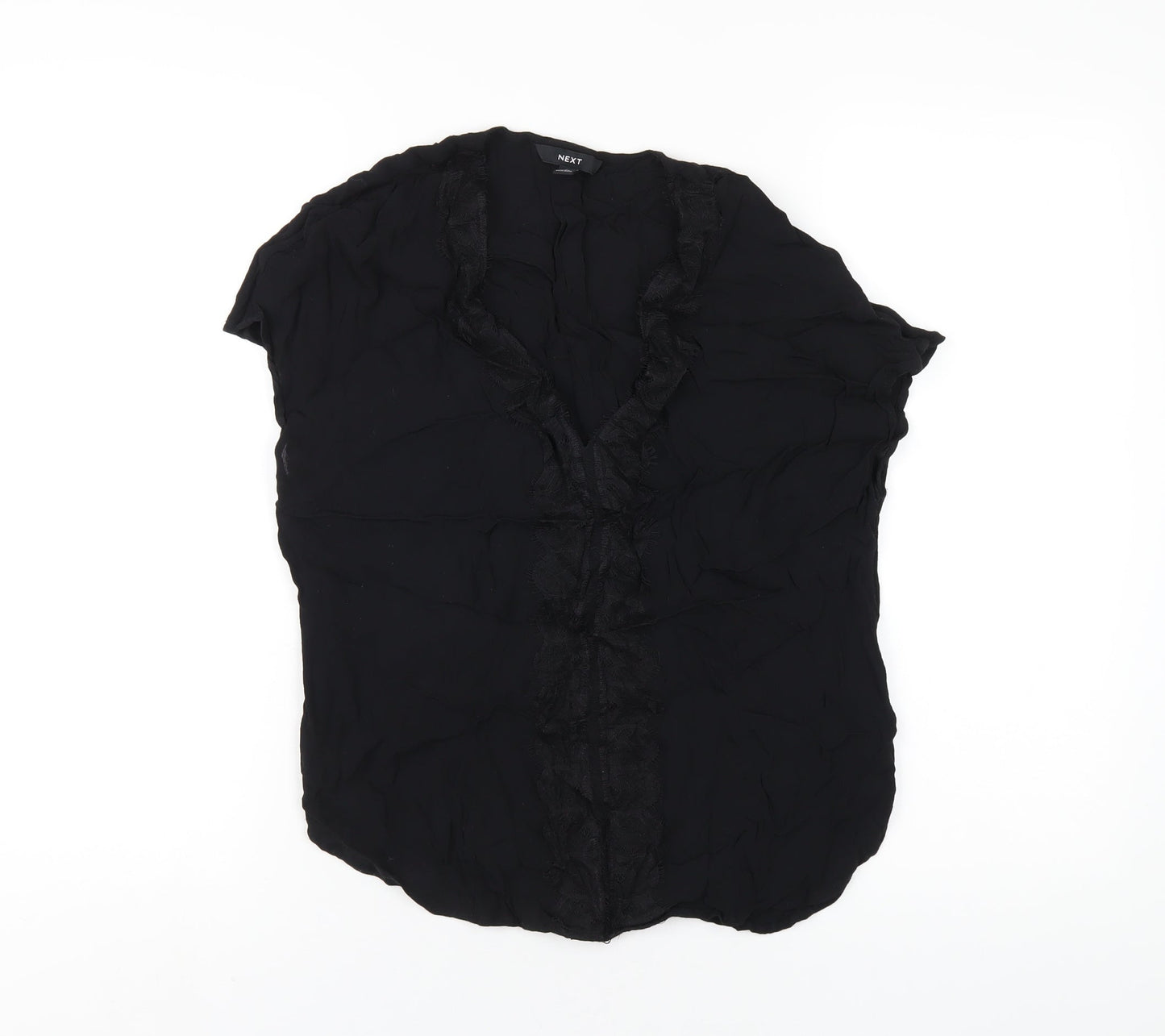 NEXT Womens Black Polyester Basic Blouse Size 12 V-Neck - Lace Trim