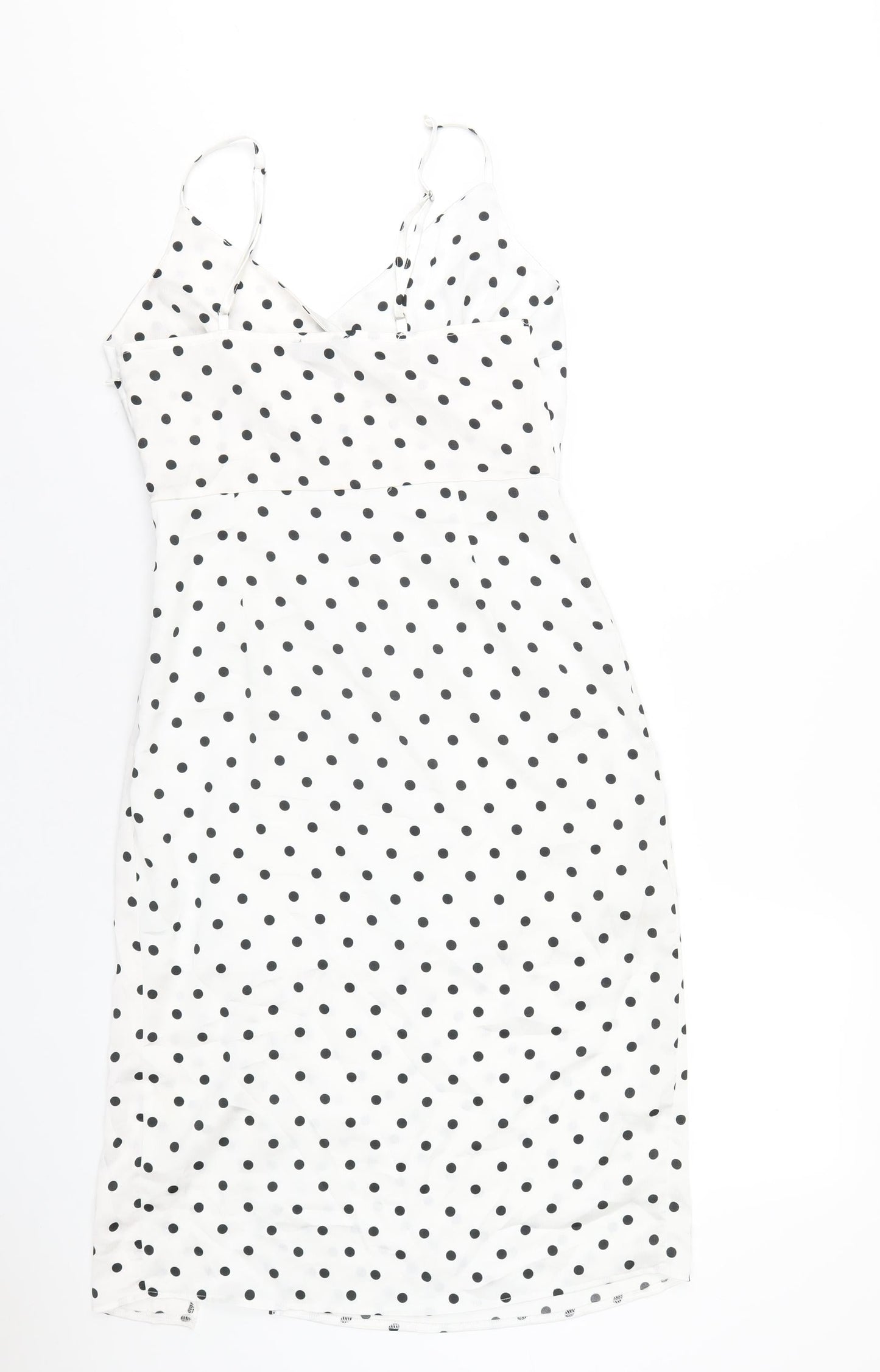 New Look Womens White Polka Dot Polyester A-Line Size 10 V-Neck Zip