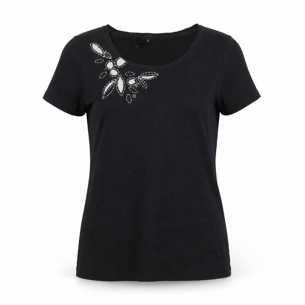 Marks & Spencer Womens Black Cotton Basic T-Shirt Size 14 Round Neck