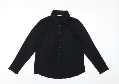 Marks & Spencer Womens Black Nylon Basic Button-Up Size 16 Collared