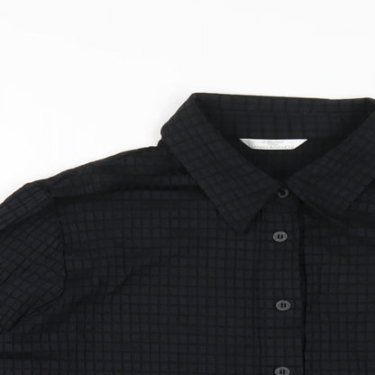 Marks & Spencer Womens Black Nylon Basic Button-Up Size 16 Collared