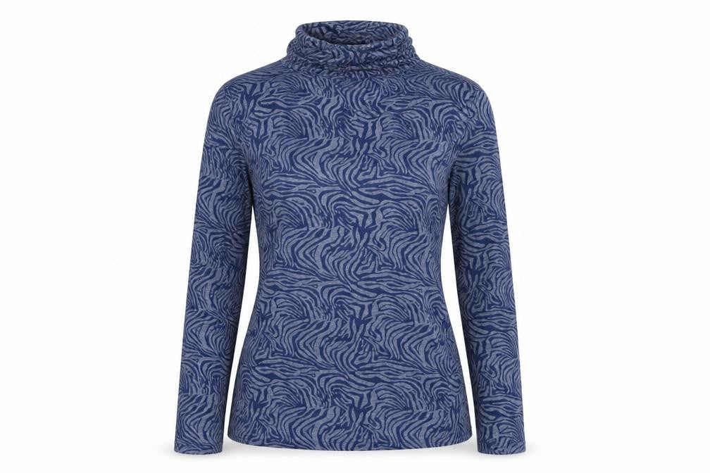 Daphnea Womens Blue Geometric Cotton Basic T-Shirt Size M Roll Neck
