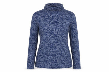 Daphnea Womens Blue Geometric Cotton Basic T-Shirt Size M Roll Neck