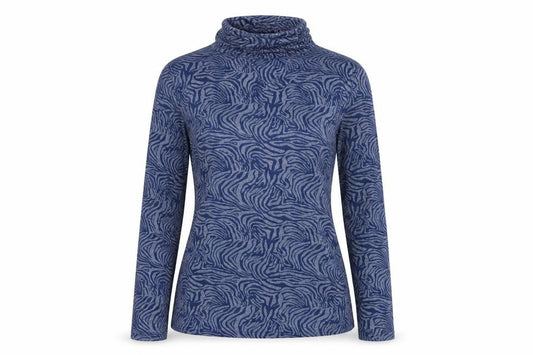 Daphnea Womens Blue Geometric Cotton Basic T-Shirt Size M Roll Neck