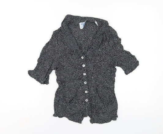 Wallis Womens Black Polka Dot Viscose Basic Button-Up Size 14 Collared