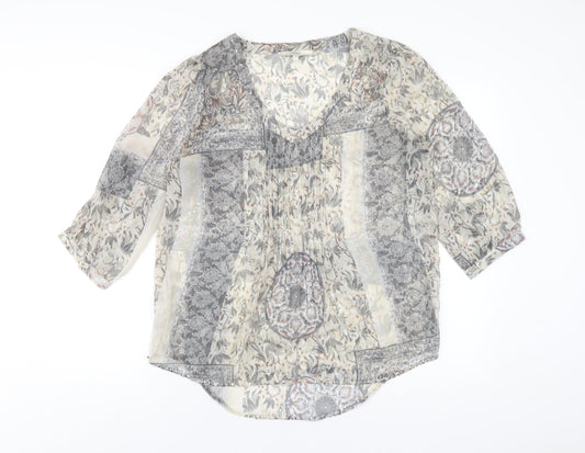 NEXT Womens Grey Geometric Polyester Basic Blouse Size 12 V-Neck