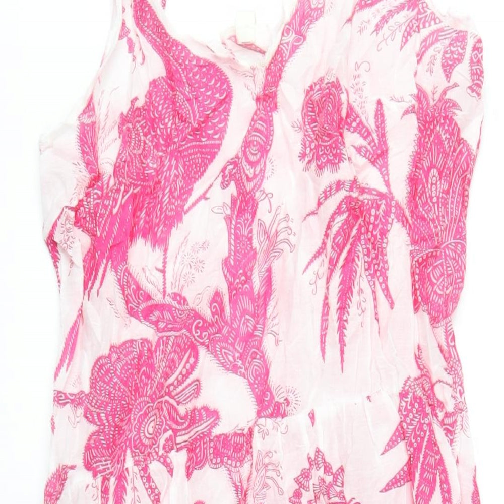 H&M Womens Pink Geometric Cotton A-Line Size 12 V-Neck Pullover