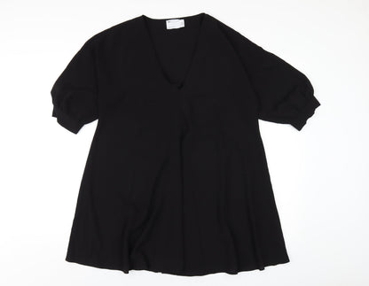 Additional front view of ASOS women’s black polyester a-line, size UK 6, v-neck pullover