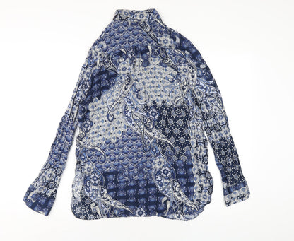 River Island Womens Blue Geometric Viscose Basic Button-Up Size 10 Collared