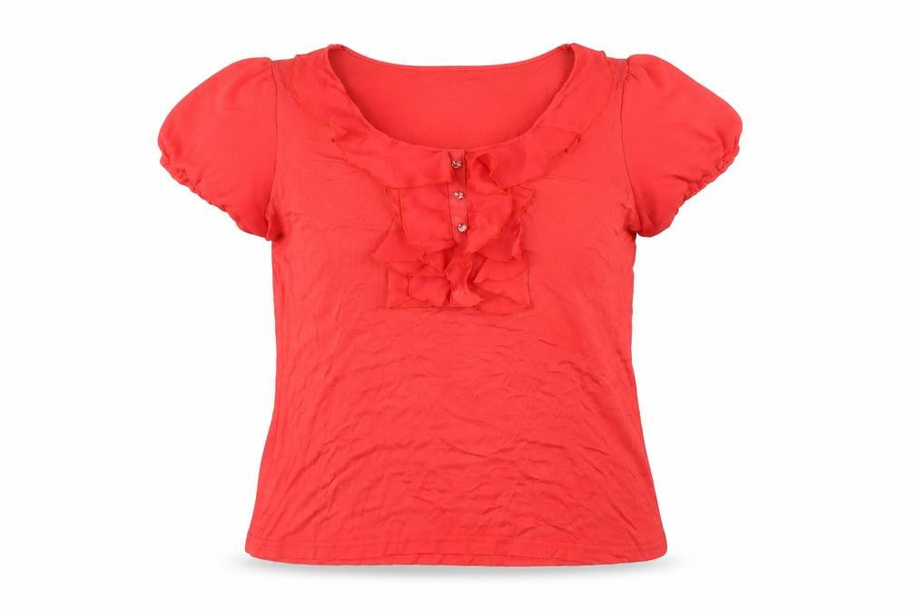David Emanuel Womens Red Viscose Basic T-Shirt Size 14 Scoop Neck
