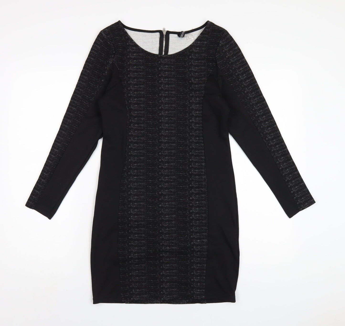 H&M Womens Black Polyester Bodycon Size 14 Round Neck Zip