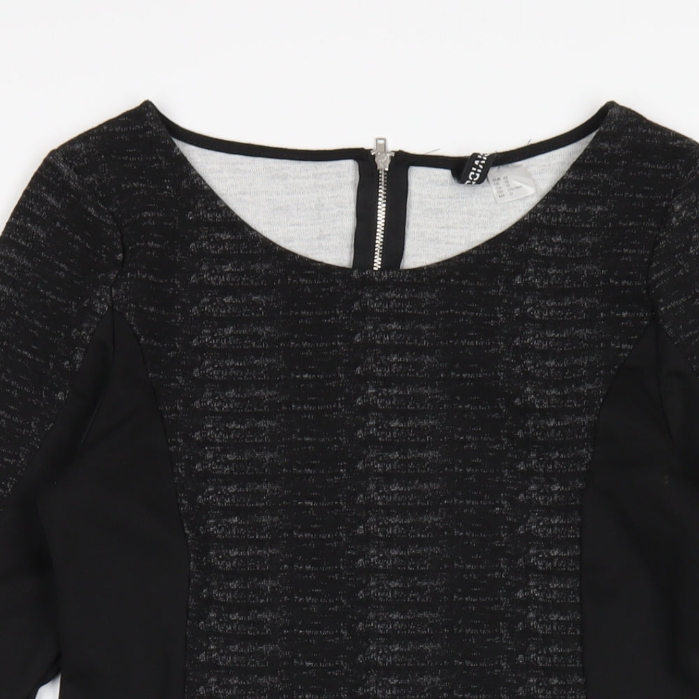 H&M Womens Black Polyester Bodycon Size 14 Round Neck Zip