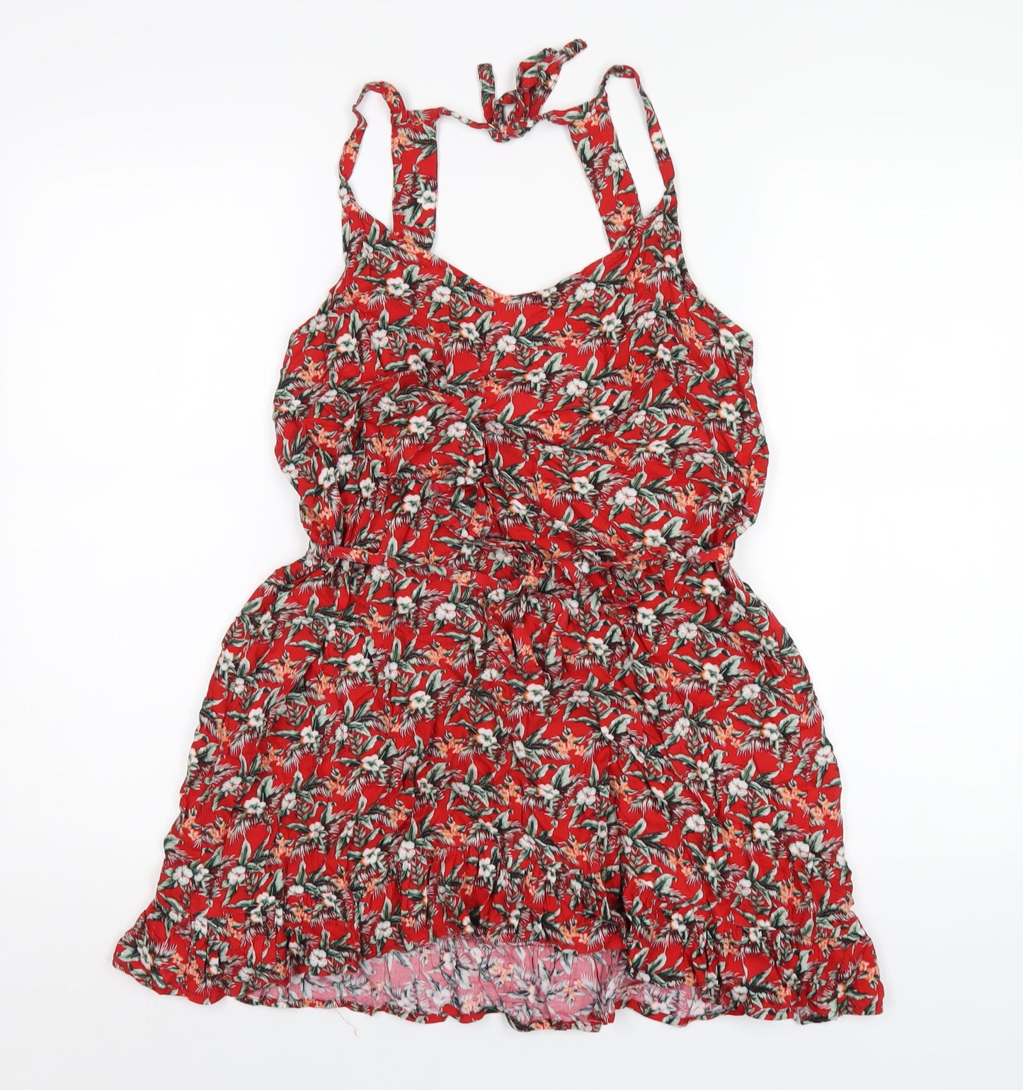 Oasis Womens Red Floral Viscose A-Line Size M V-Neck Pullover