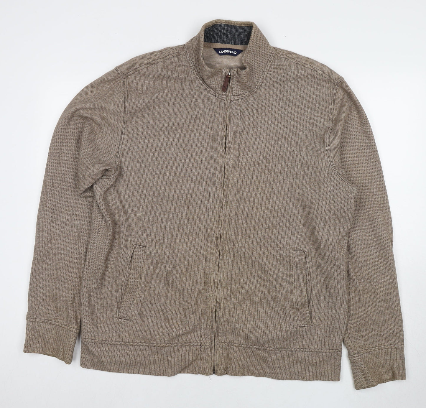 Lands' End Mens Brown Cotton Full Zip Sweatshirt Size L