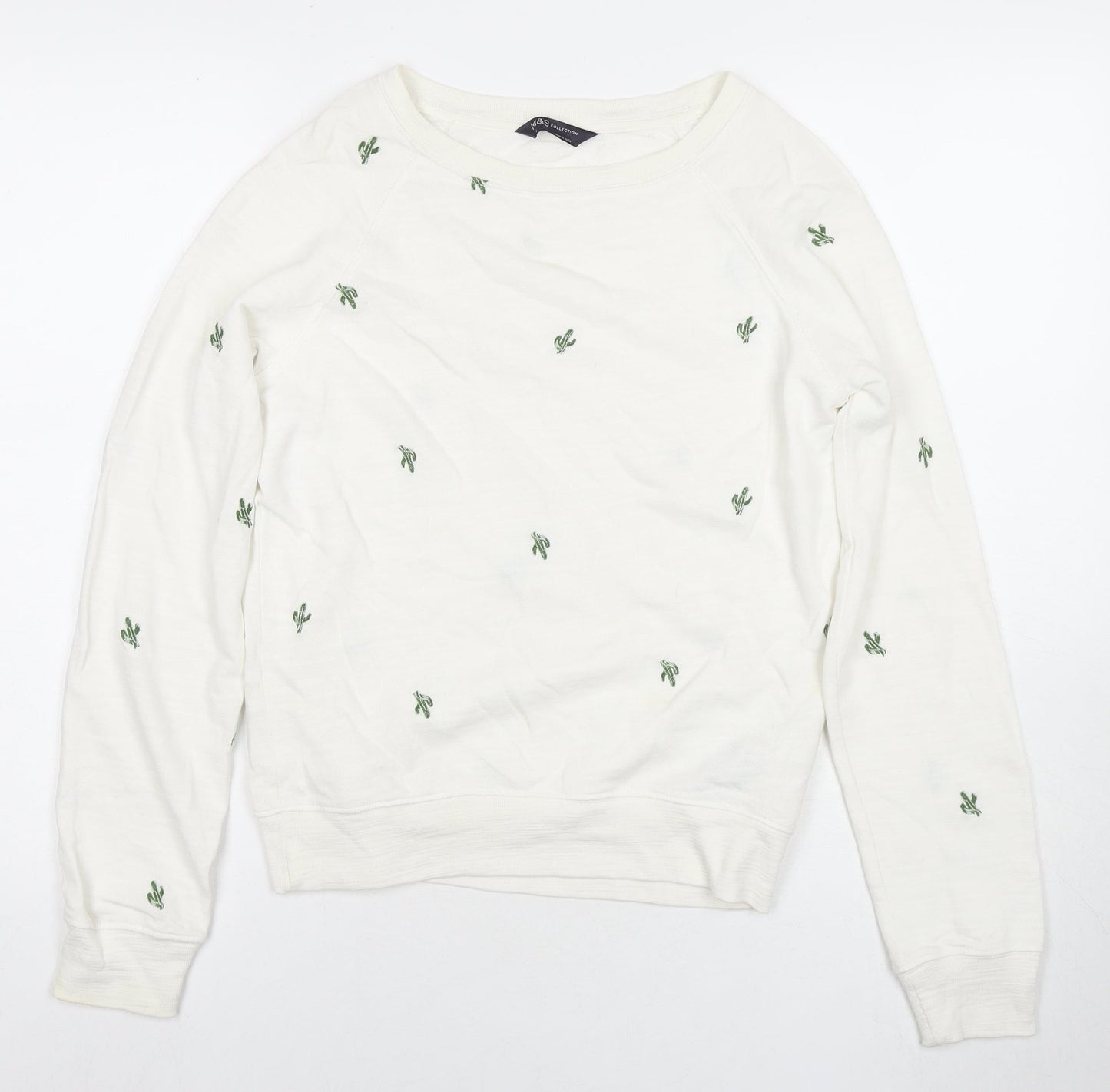 Marks and Spencer Womens White Geometric Cotton Pullover Sweatshirt Size 6 Pullover