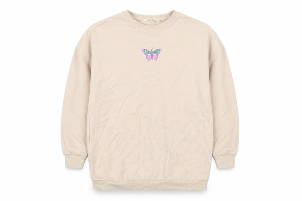 Marks & Spencer Girls Beige Cotton Pullover Hoodie Size 9-10 Years Zip - Butterfly