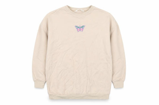 Marks & Spencer Girls Beige Cotton Pullover Hoodie Size 9-10 Years Zip - Butterfly