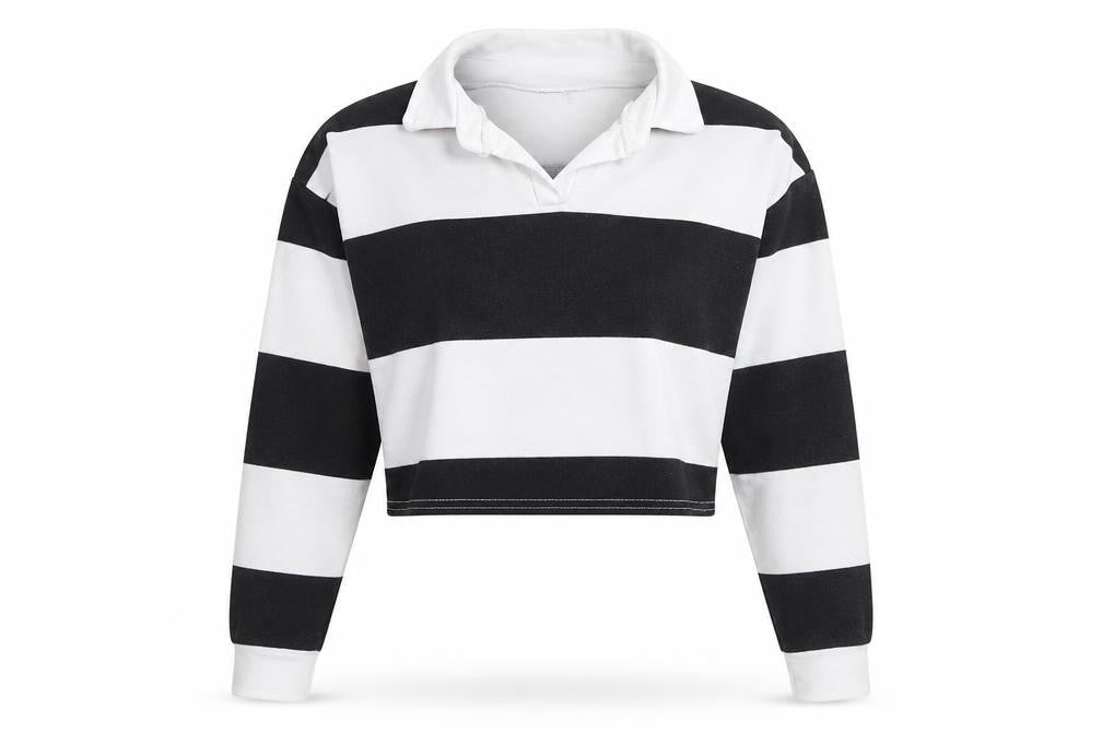 PRETTYLITTLETHING Womens White Striped Polyester Pullover Sweatshirt Size 10 Pullover