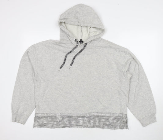 River Island Womens Grey Cotton Pullover Hoodie Size L Pullover - Jeweled Detail