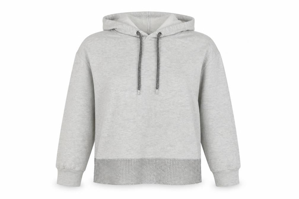 River Island Womens Grey Cotton Pullover Hoodie Size L Pullover - Jeweled Detail