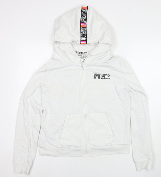 PINK Womens White Cotton Pullover Sweatshirt Size L Pullover