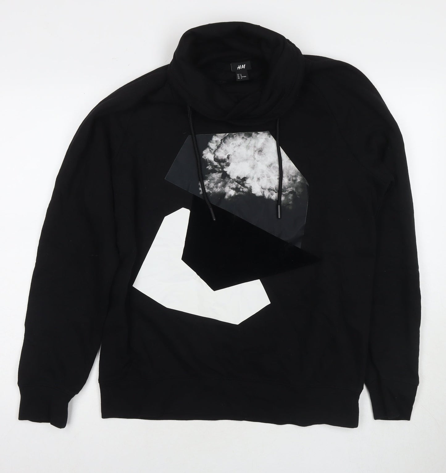 Divided by H&M Mens Black Cotton Pullover Sweatshirt Size M - Geometric Detail