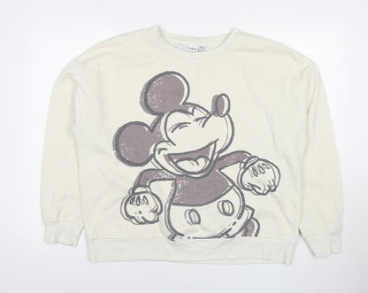 Preloved Disney Womens Ivory Cotton Pullover Sweatshirt Size 14 Pullover - Mickey Mouse Size 14-16 - Front