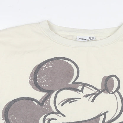 Preloved Disney Womens Ivory Cotton Pullover Sweatshirt Size 14 Pullover - Mickey Mouse Size 14-16 - Detail