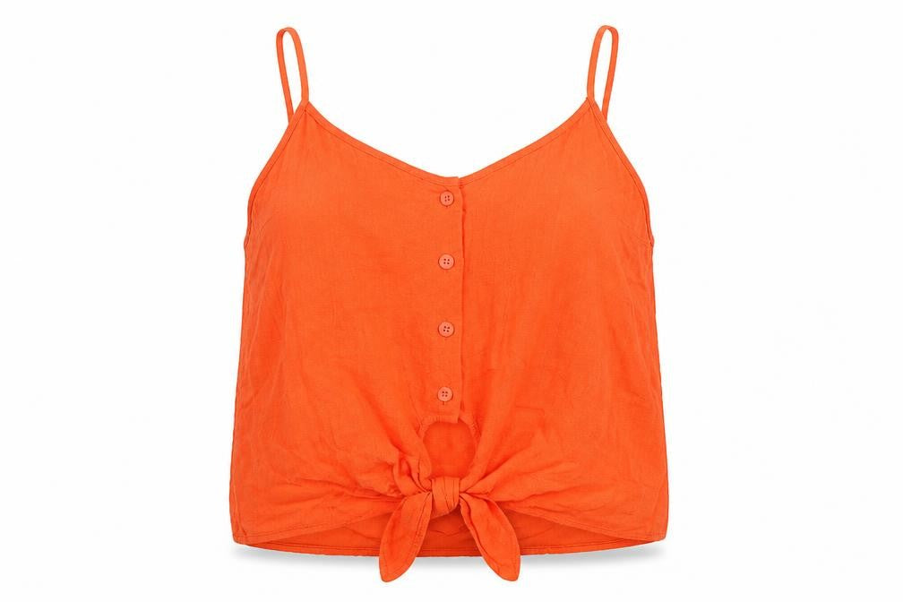 Topshop Womens Red Linen Basic T-Shirt Size 10 V-Neck