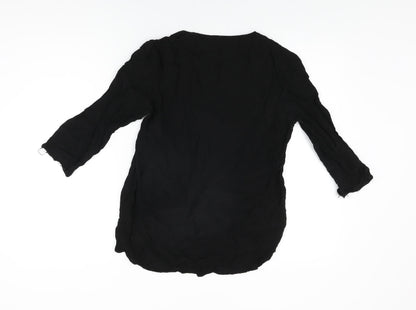 Zara Womens Black Viscose Basic T-Shirt Size S V-Neck