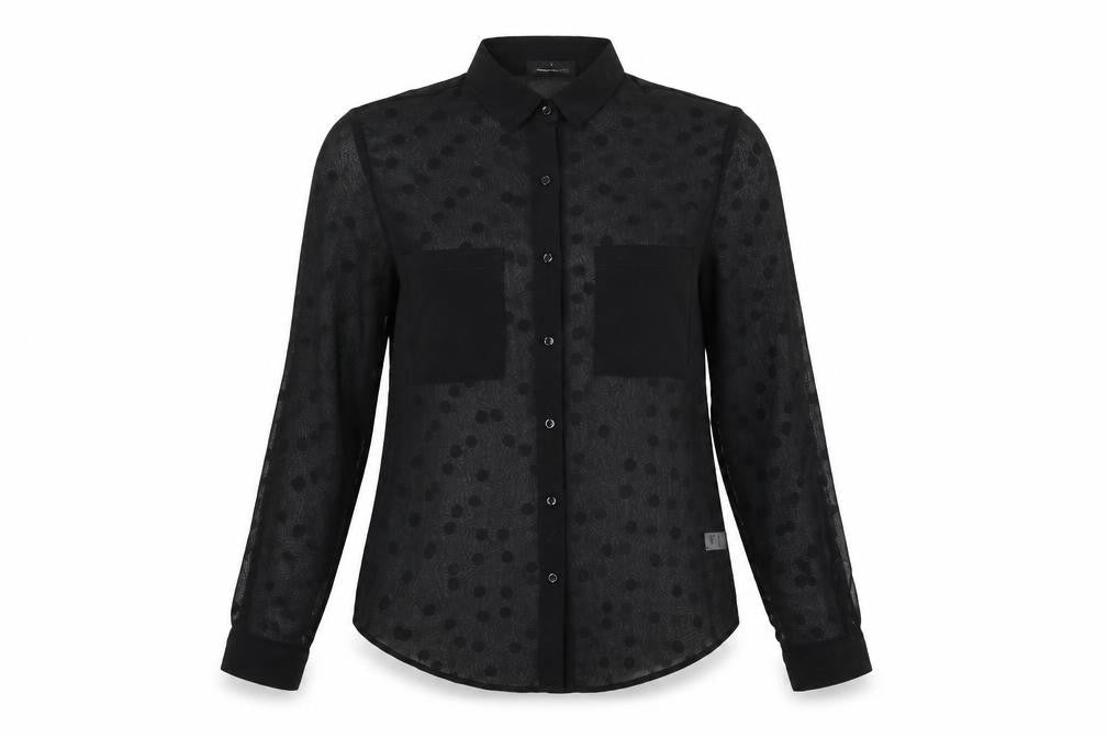 American Apparel Womens Black Polka Dot Polyester Basic Button-Up Size S Collared