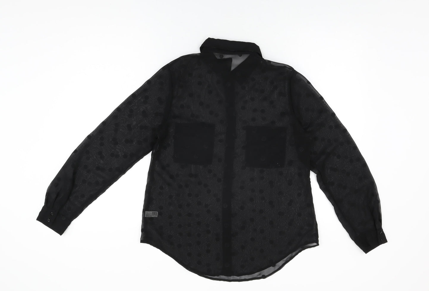 American Apparel Womens Black Polka Dot Polyester Basic Button-Up Size S Collared