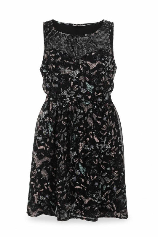 Dorothy Perkins Womens Black Floral Polyester Skater Dress Size 10 Round Neck Zip