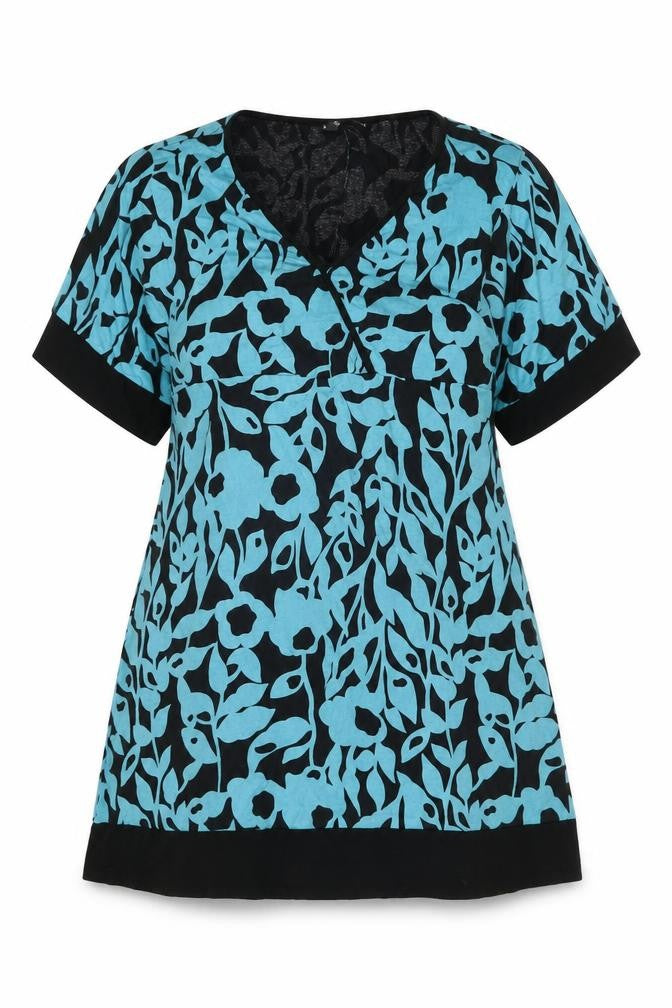 South Womens Black Geometric Viscose Basic T-Shirt Size 18 V-Neck