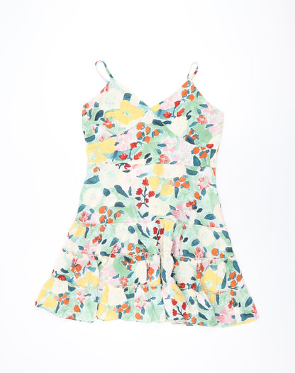 QED London Womens Multicoloured Floral Polyester Shift Size 10 V-Neck Zip