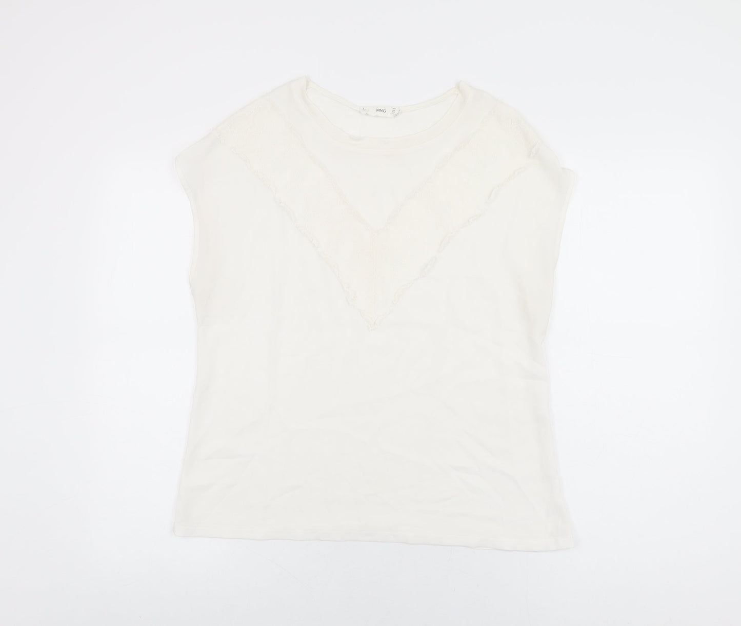 Mango Womens White Polyester Basic Blouse Size M Round Neck