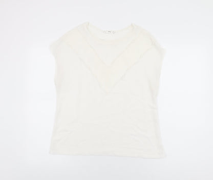 Mango Womens White Polyester Basic Blouse Size M Round Neck