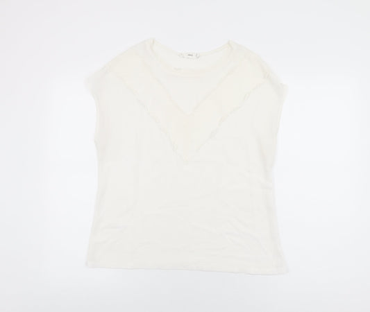 Mango Womens White Polyester Basic Blouse Size M Round Neck