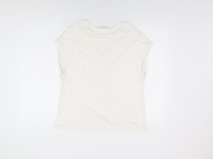 Mango Womens White Polyester Basic Blouse Size M Round Neck