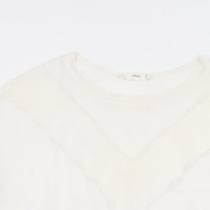 Mango Womens White Polyester Basic Blouse Size M Round Neck