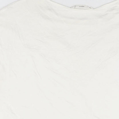 Mango Womens White Polyester Basic Blouse Size M Round Neck