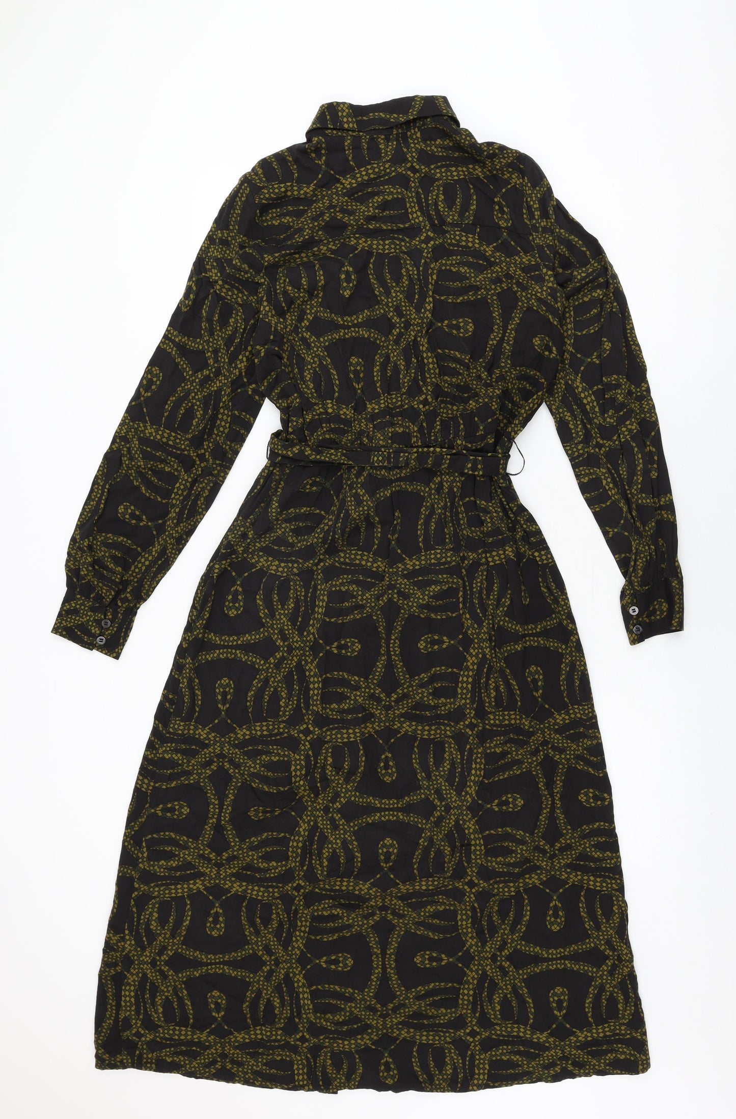 H&M Womens Black Geometric Viscose Shirt Dress Size 4 Collared Button