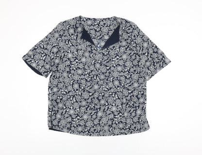 Marks & Spencer Womens Blue Floral Polyester Basic Blouse Size 12 V-Neck