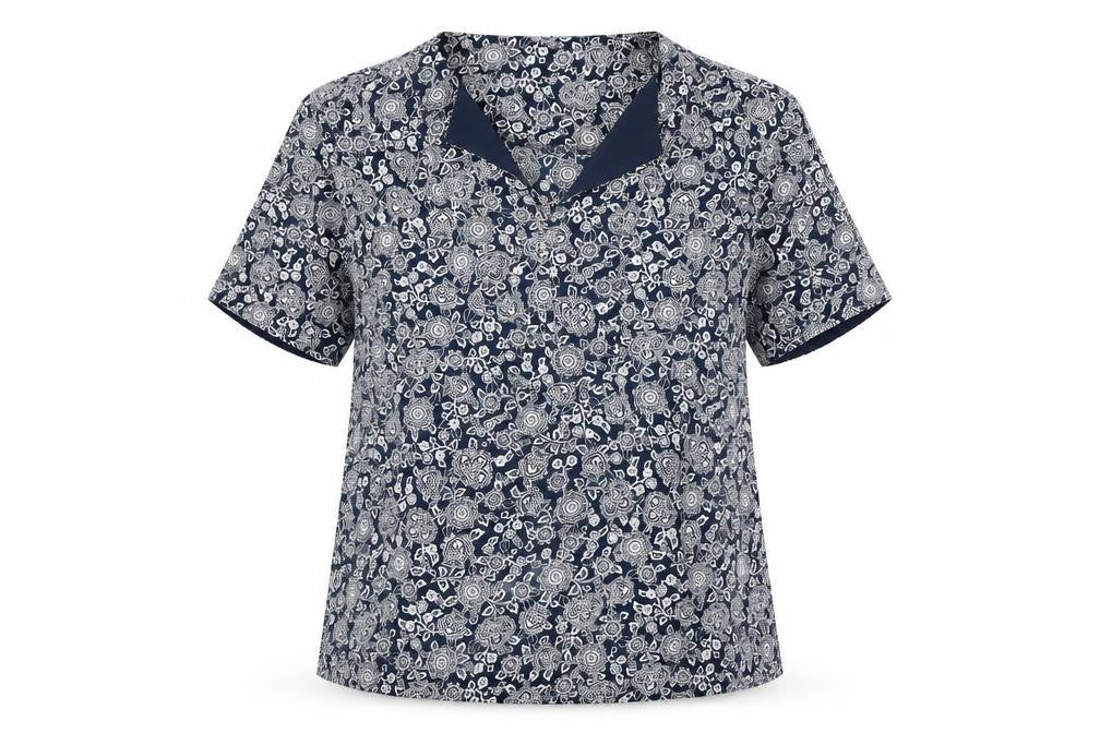Marks & Spencer Womens Blue Floral Polyester Basic Blouse Size 12 V-Neck