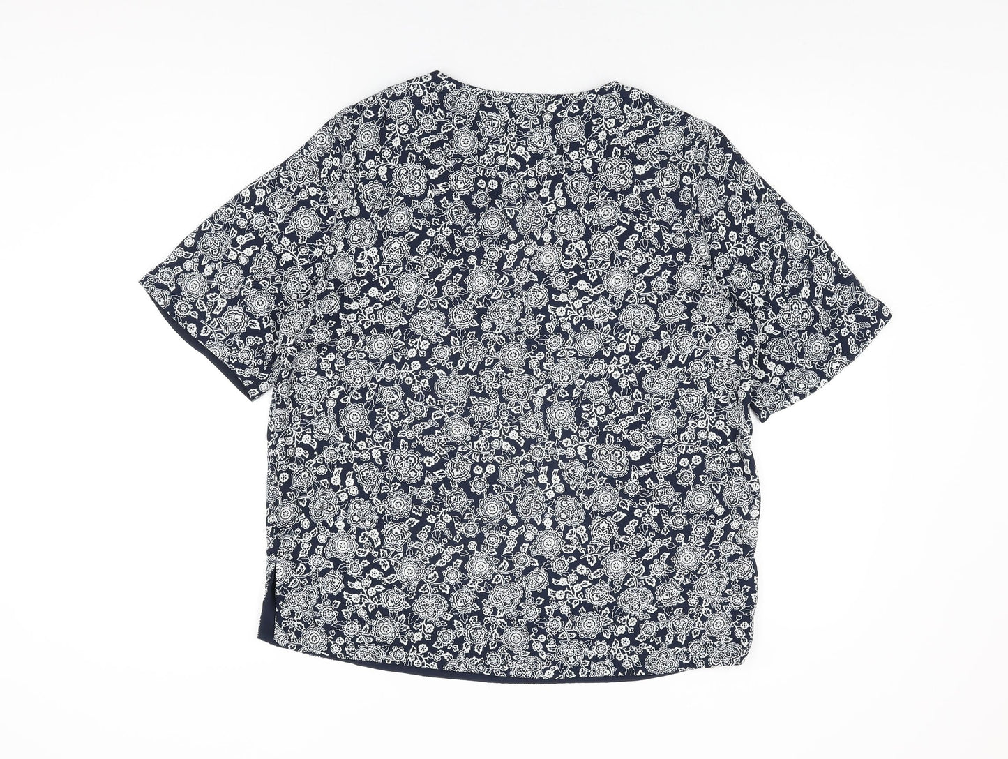 Marks and Spencer Womens Blue Floral Polyester Basic Blouse Size 12 V-Neck