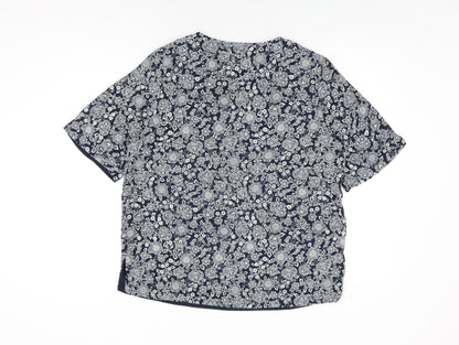 Marks & Spencer Womens Blue Floral Polyester Basic Blouse Size 12 V-Neck