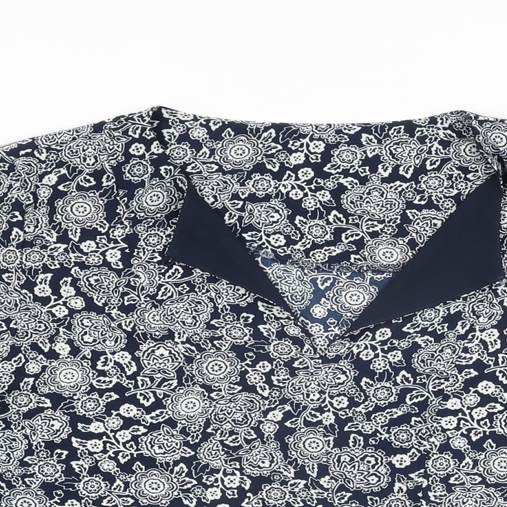 Marks and Spencer Womens Blue Floral Polyester Basic Blouse Size 12 V-Neck