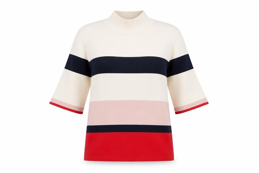 NEXT Womens Ivory Geometric Nylon Basic T-Shirt Size 12 High Neck