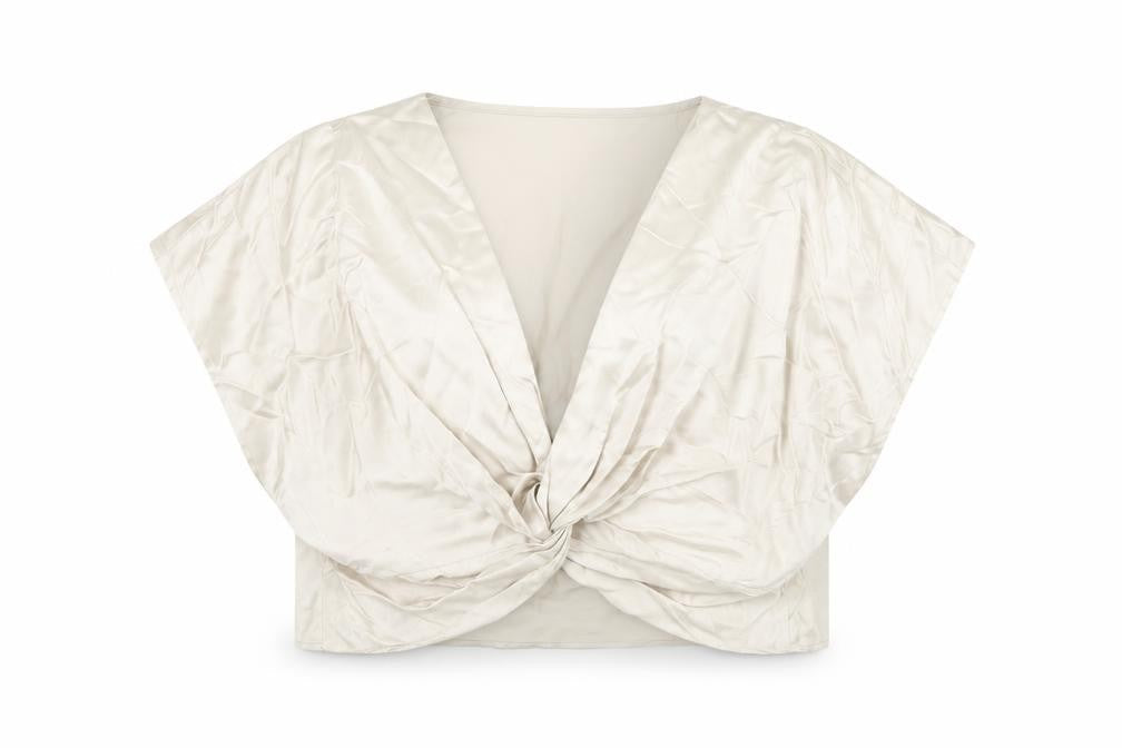 Zara Womens Beige Polyester Cropped Blouse Size L V-Neck