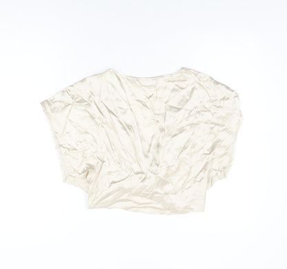 Zara Womens Beige Polyester Cropped Blouse Size L V-Neck